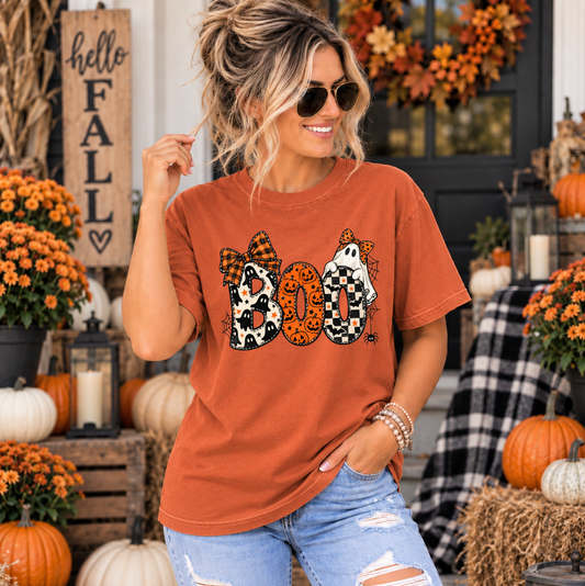 Boo Ghost cute Halloween teacher t-shirt – flat lay