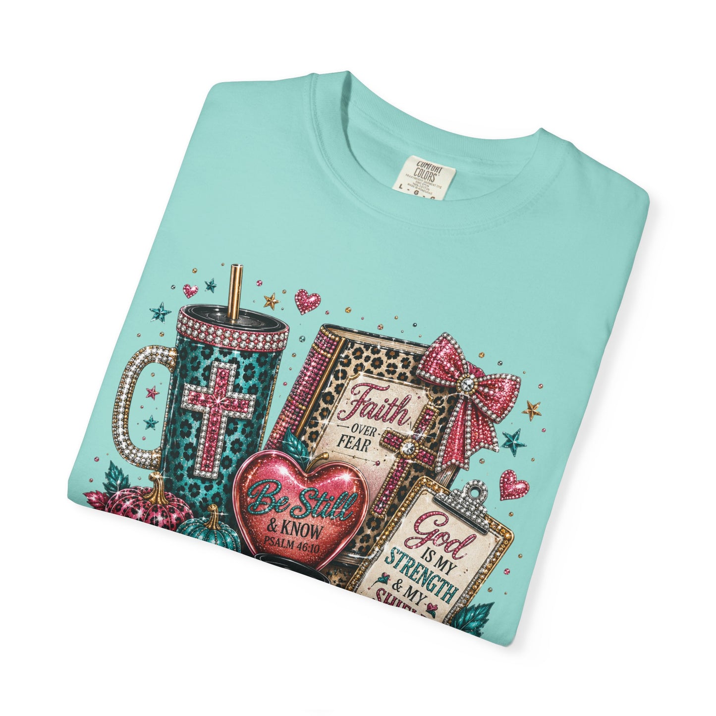 Faith Collage T-Shirt | Christian Cross, Bible, Prayer, Floral Graphics