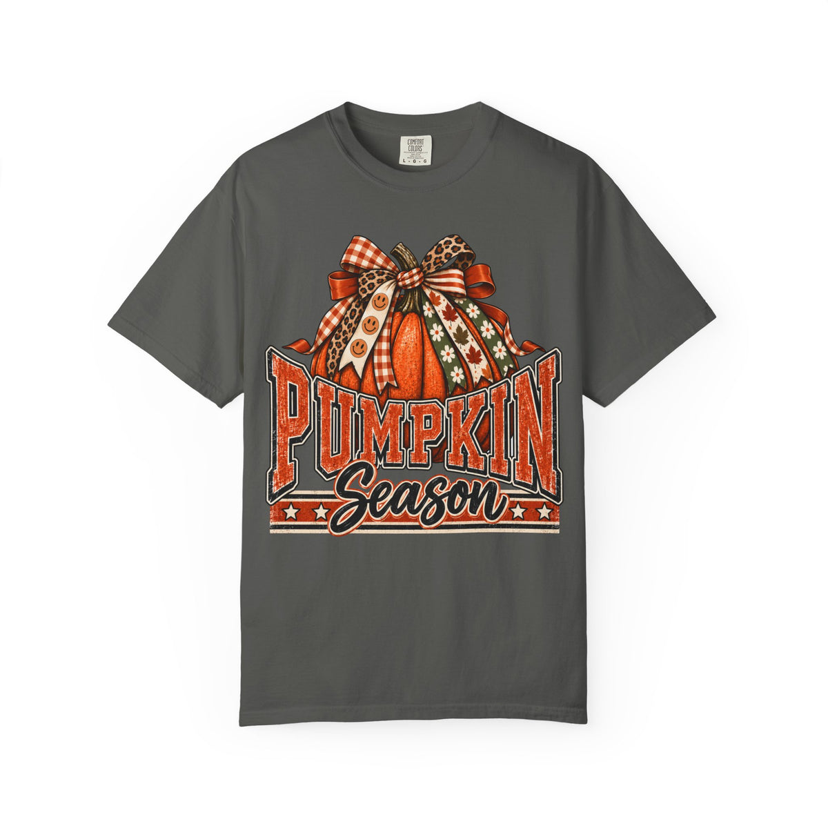 Pumpkin Season fall teacher tee with pumpkin and bow – color variant 1