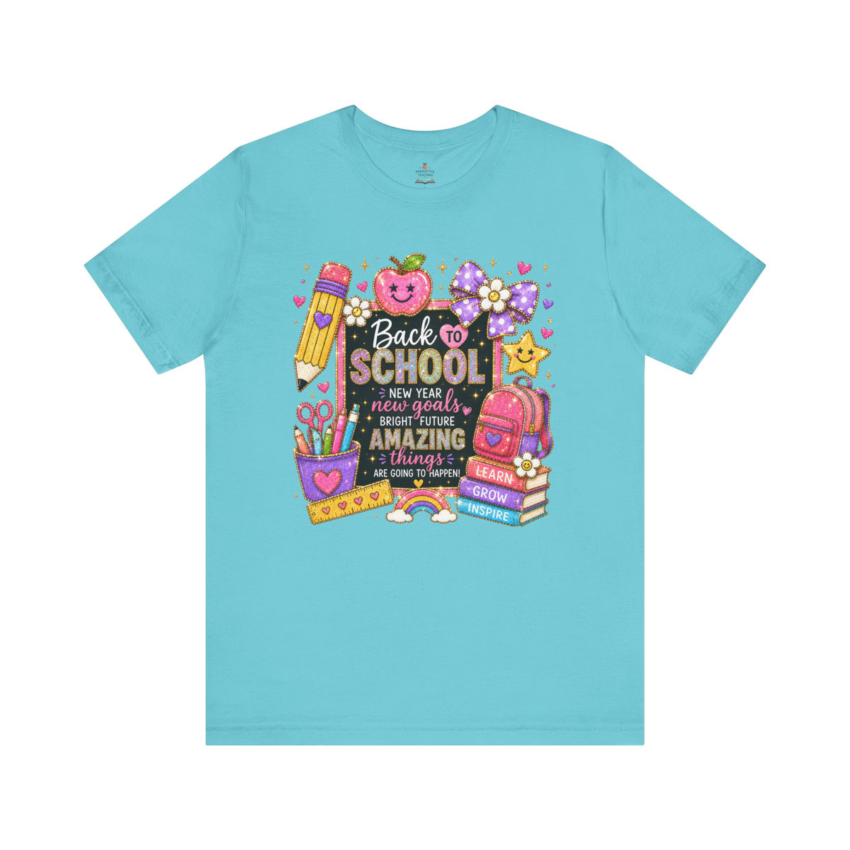 Back-to-School colorful new school year teacher shirt – styled lifestyle photo