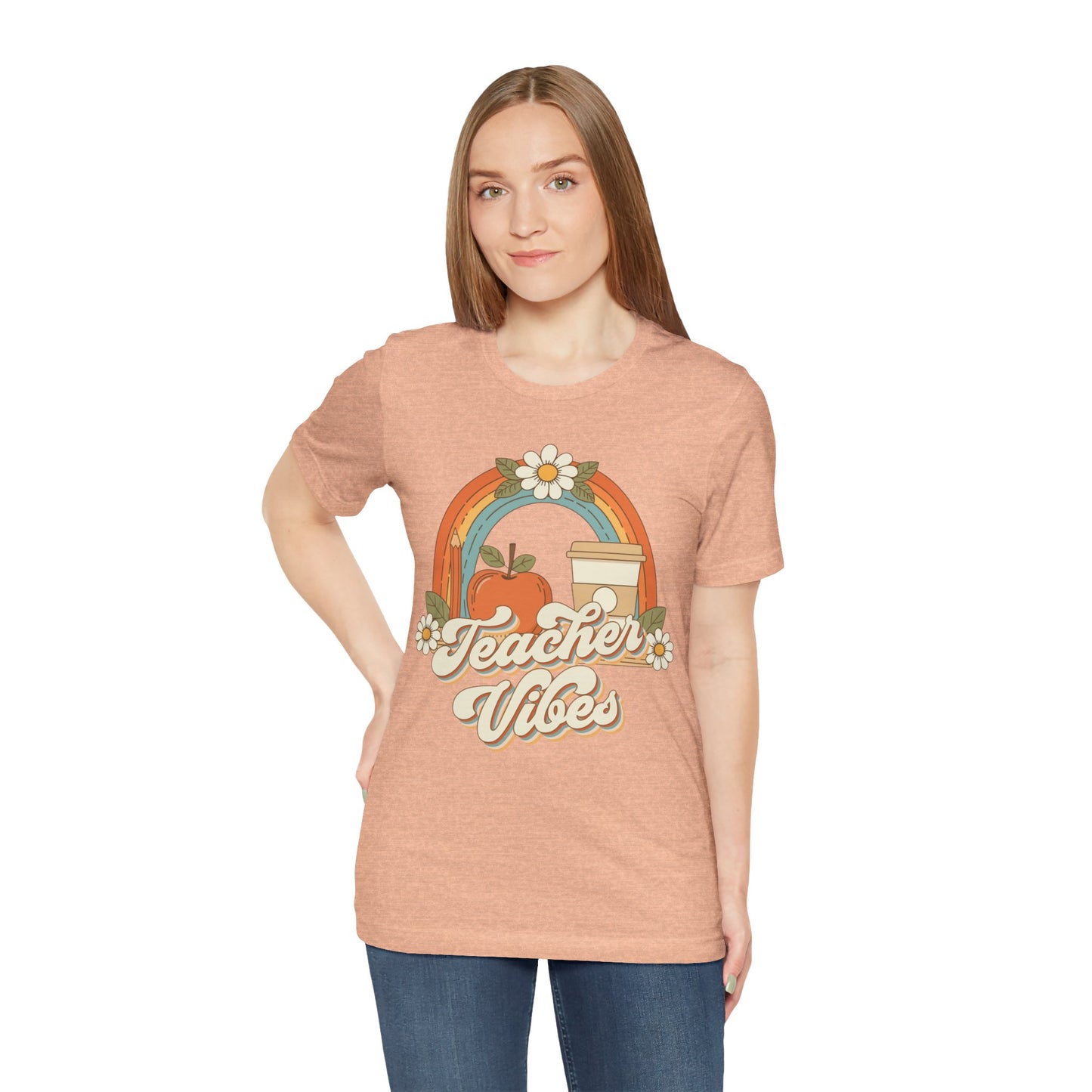 Teacher Vibes Retro Rainbow Apple T-Shirt