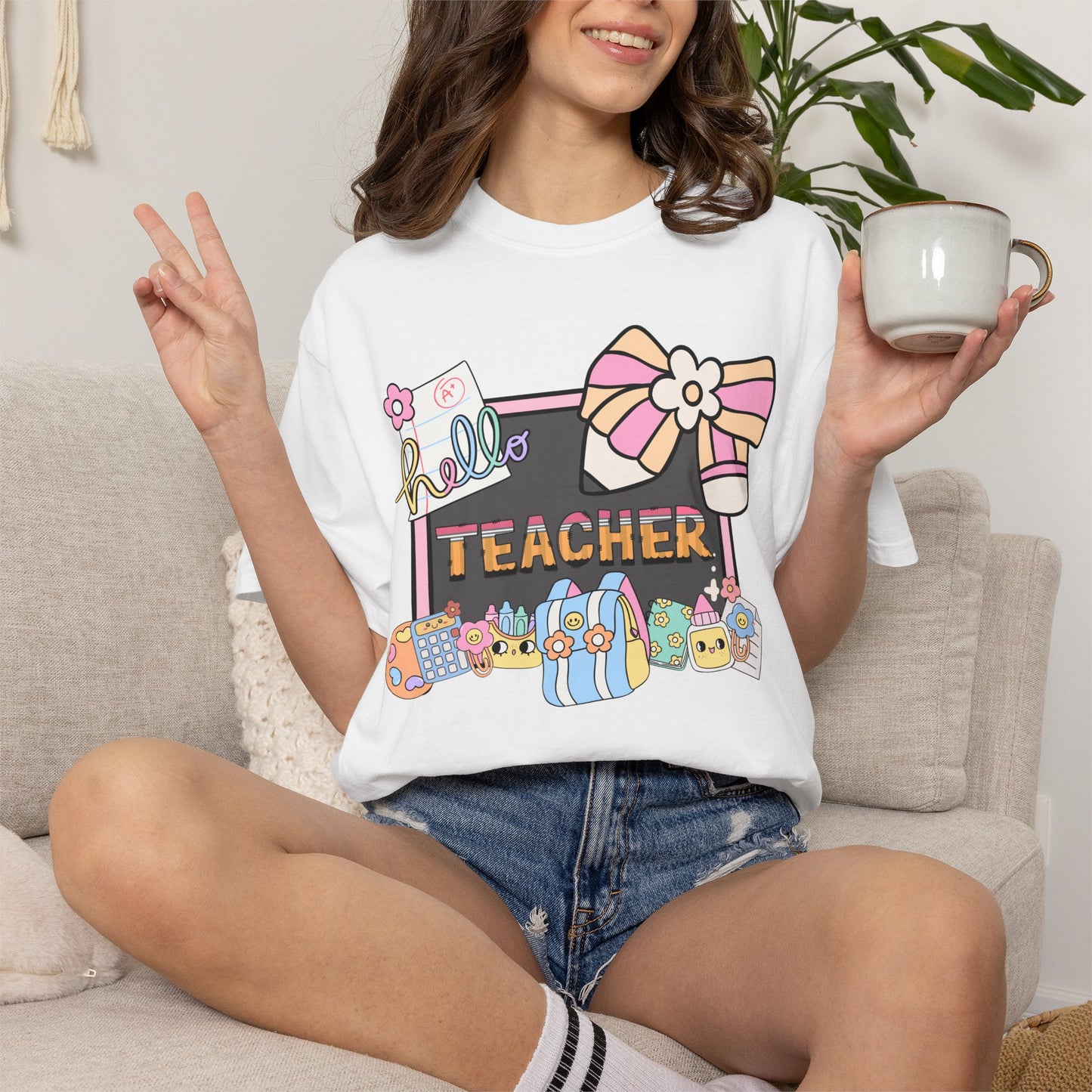 Teacher Hello T-Shirt — Cute School Supplies Back-to-School Gift