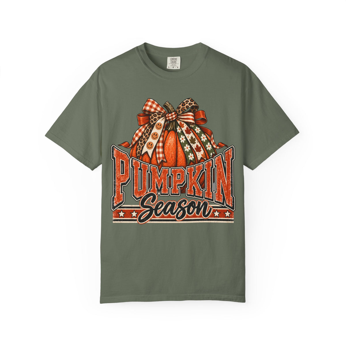 Pumpkin Season fall teacher tee with pumpkin and bow – back view