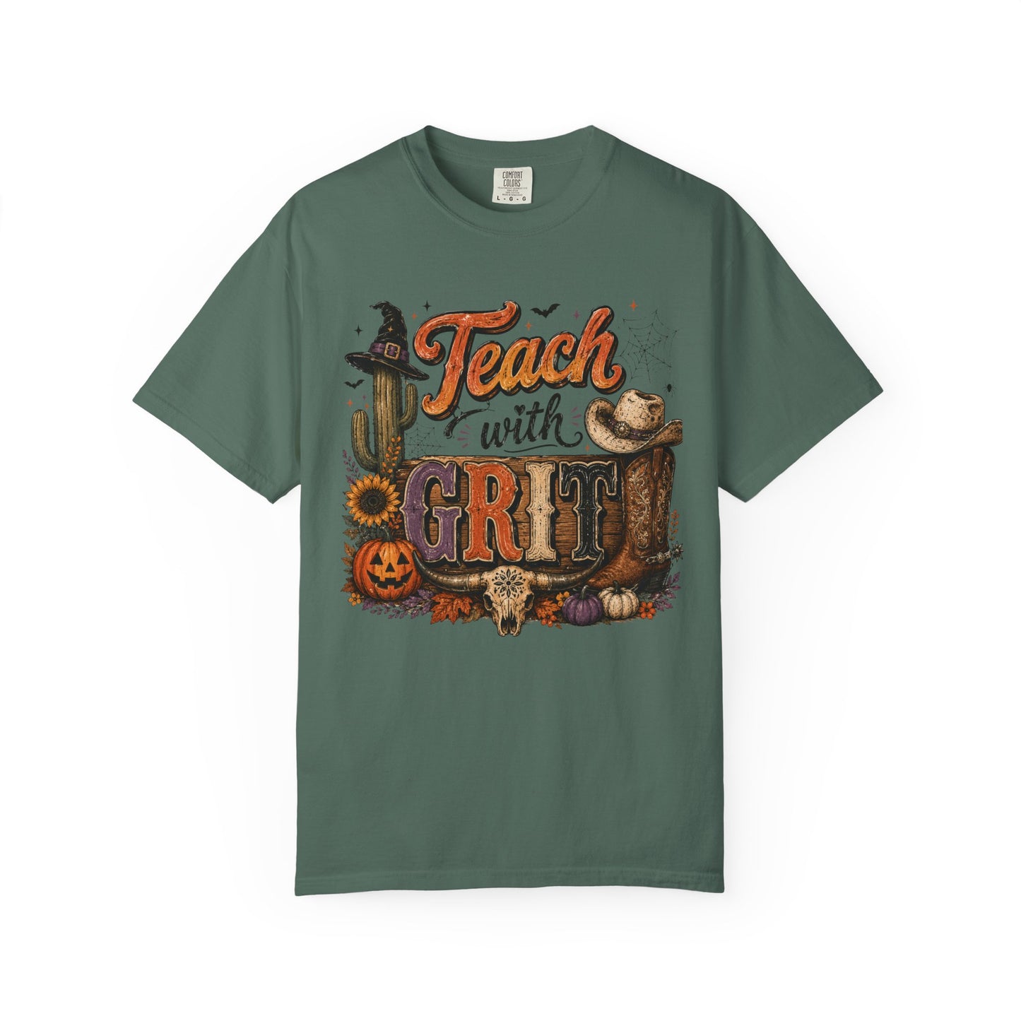 Teach With Grit Shirt | Western Halloween Teacher Tee | Comfort Colors Fall Teacher Shirt | Cowboy Classroom T-Shirt |Teacher Gift