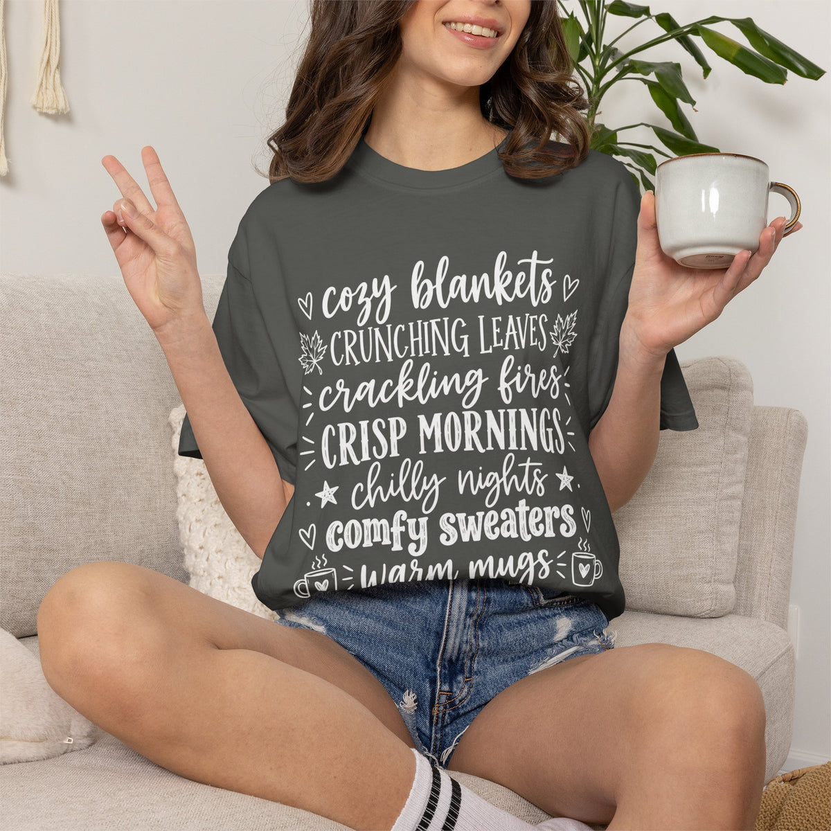Cozy Fall autumn favorites teacher tee – color variant 13