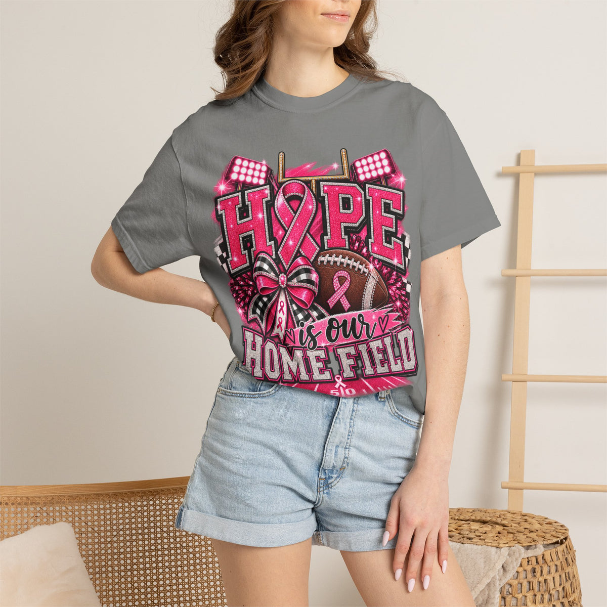 Hope is Our Home Field T-shirt, Cancer Awareness Football Crewneck tee