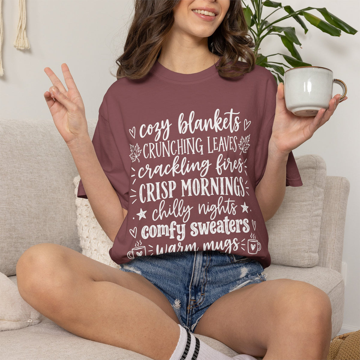 Cozy Fall autumn favorites teacher tee – color variant 4