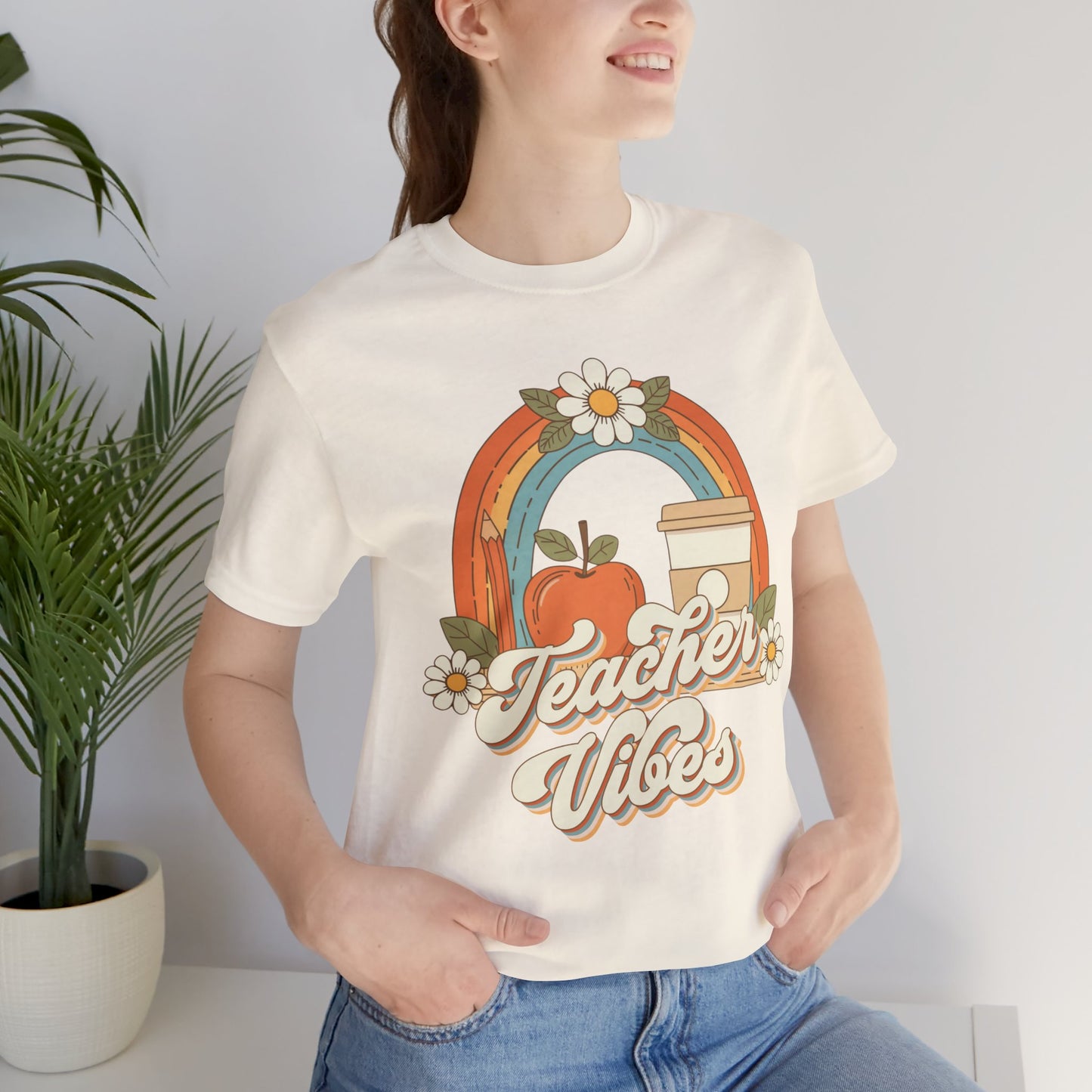 Teacher Vibes Retro Rainbow Apple T-Shirt