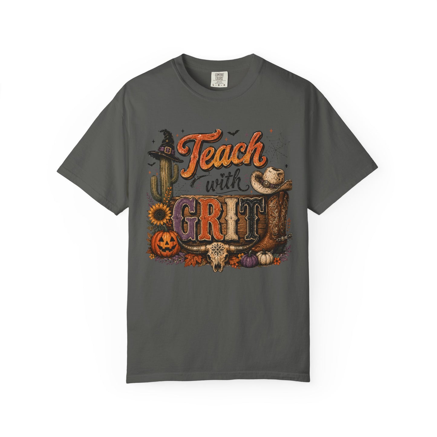 Teach With Grit Shirt | Western Halloween Teacher Tee | Comfort Colors Fall Teacher Shirt | Cowboy Classroom T-Shirt |Teacher Gift