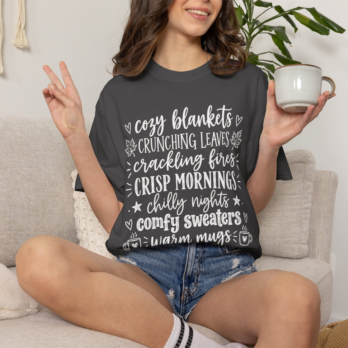 Cozy Fall autumn favorites teacher tee – color variant 17
