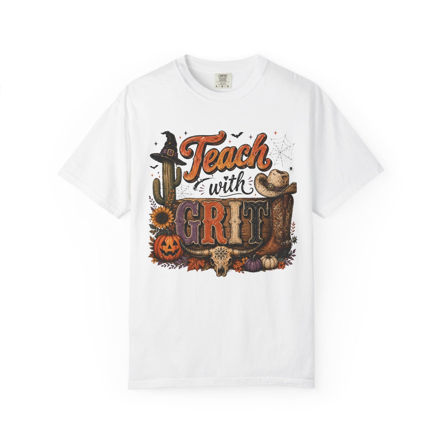 Teach With Grit Shirt | Western Halloween Teacher Tee | Comfort Colors Fall Teacher Shirt | Cowboy Classroom T-Shirt |Teacher Gift