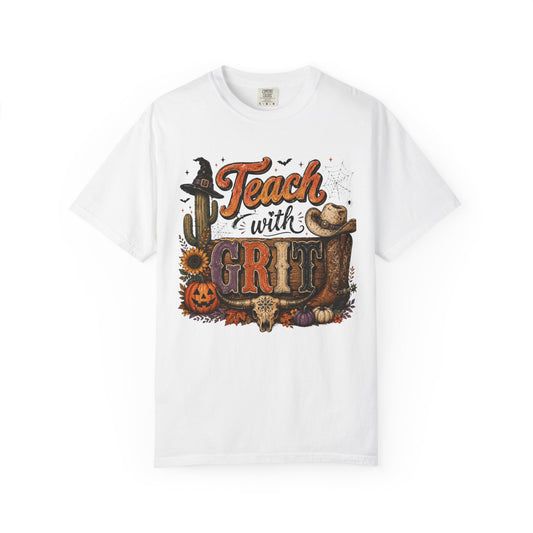 Teach With Grit Shirt | Western Halloween Teacher Tee | Comfort Colors Fall Teacher Shirt | Cowboy Classroom T-Shirt |Teacher Gift