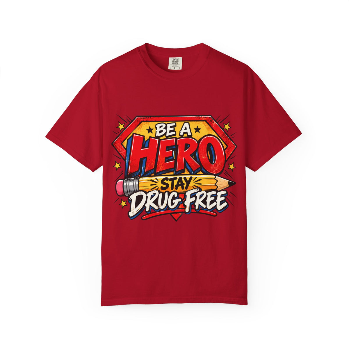 Red Ribbon Week teacher shirt - pencil hero Be a Hero Stay Drug Free design on blue Comfort Colors tee - view 6