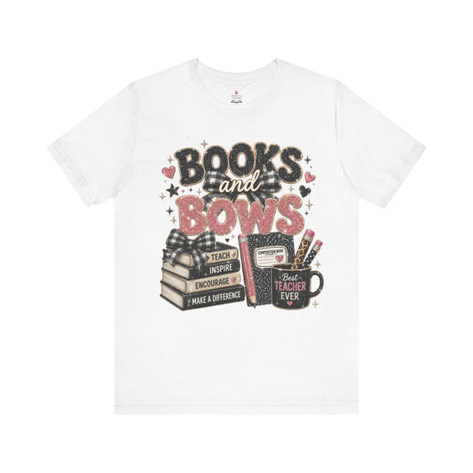 Books and Bows Teacher T‑Shirt — Best Teacher Ever Graphic Tee