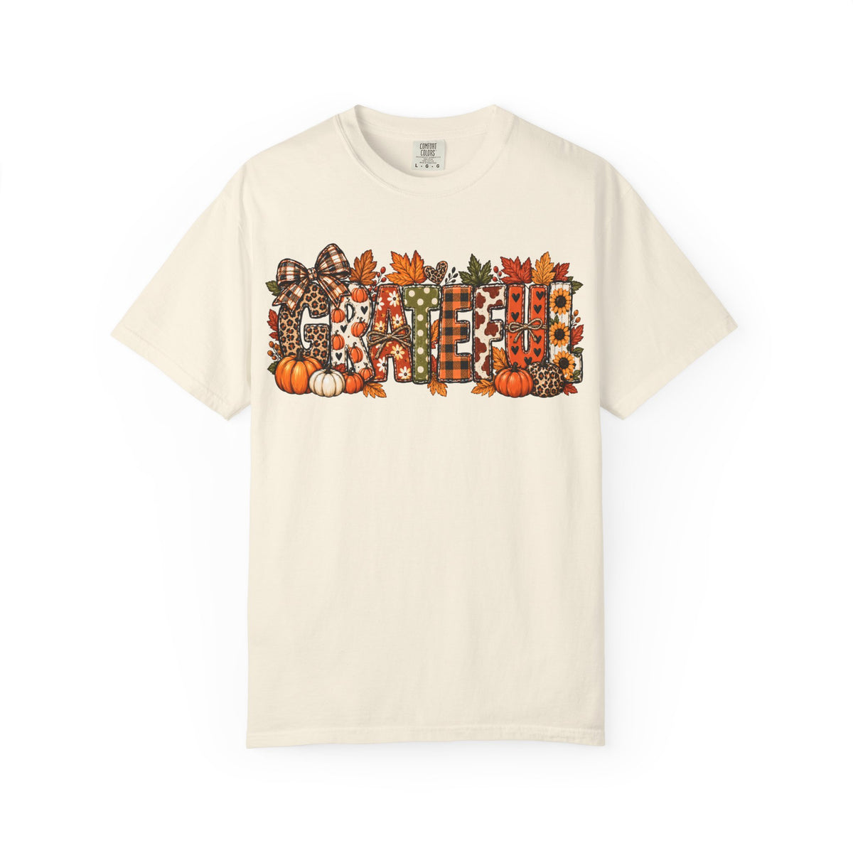 Ivory Comfort Colors 1717 grateful fall teacher shirt with autumn graphic