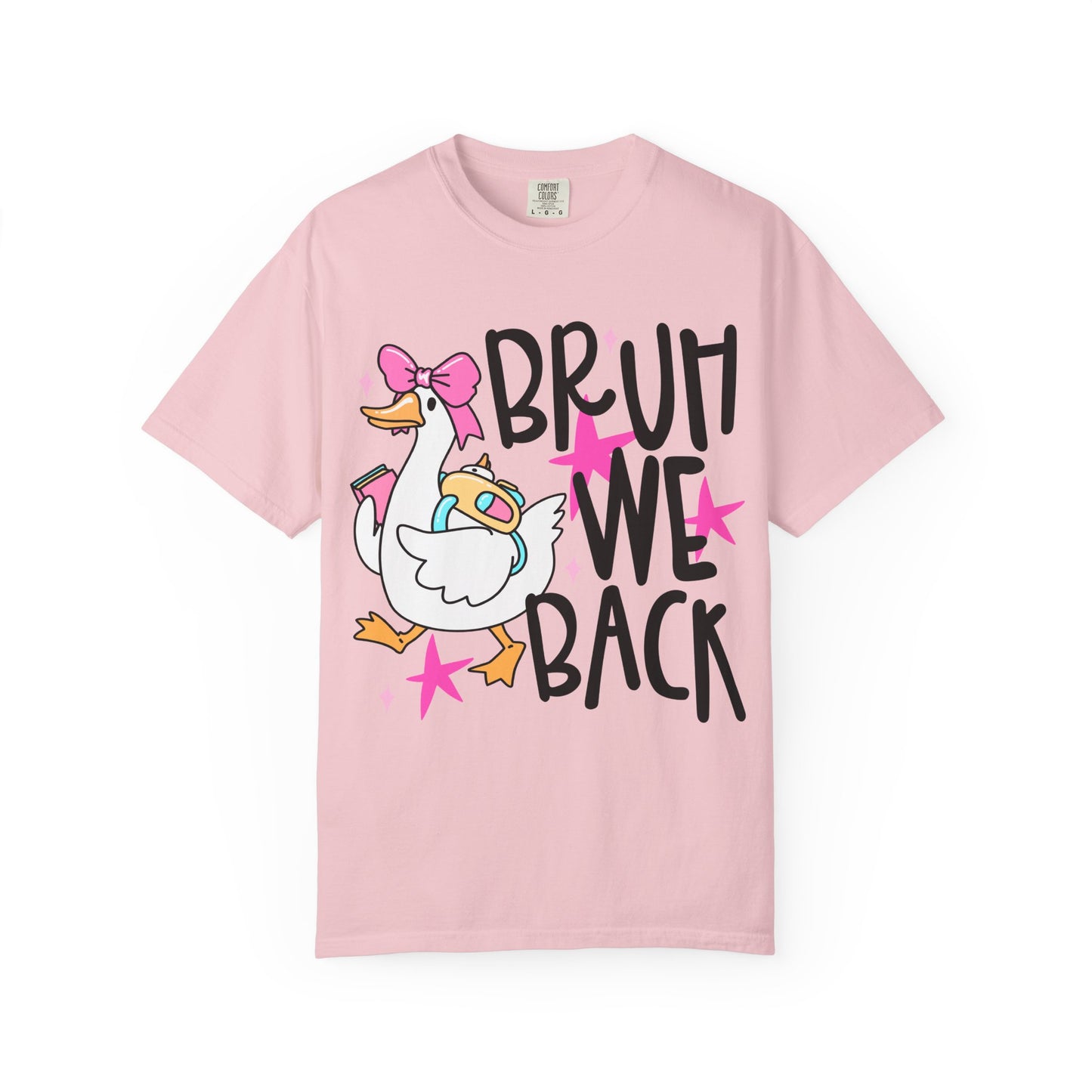 Bruh We Back Duck T-shirt | Cute Retro Cartoon, Pink Stars