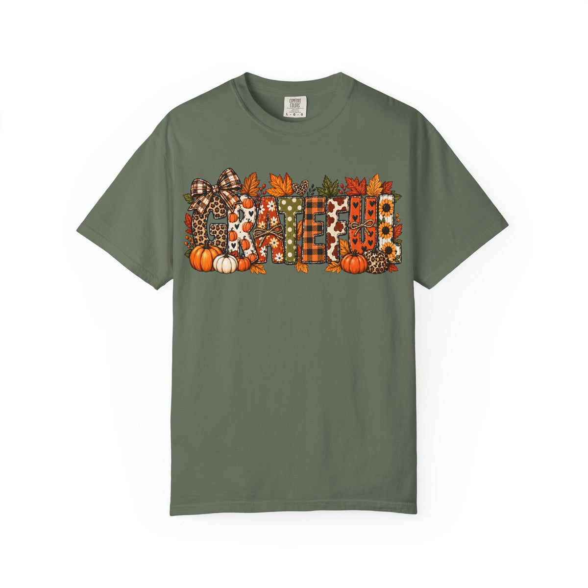 Moss Comfort Colors 1717 grateful fall teacher shirt with autumn graphic