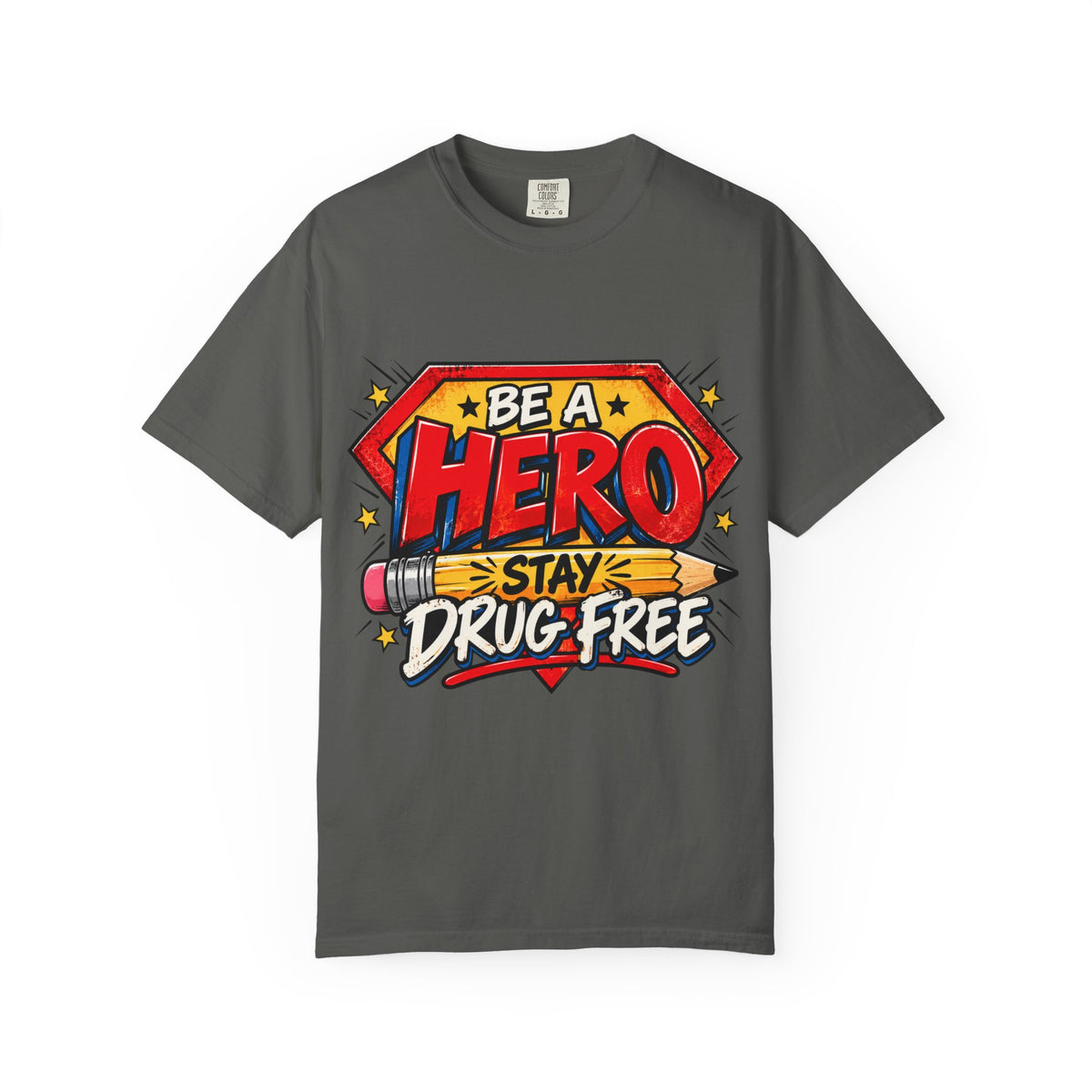 Red Ribbon Week teacher shirt - pencil hero Be a Hero Stay Drug Free design on blue Comfort Colors tee - view 7