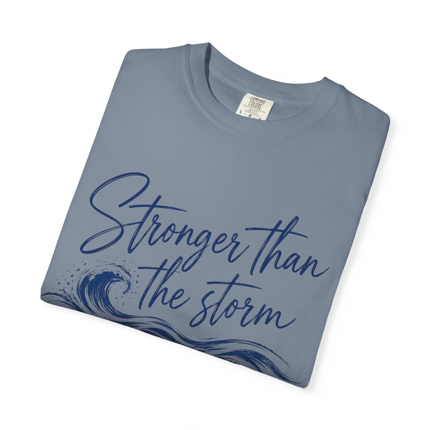 Stronger Than The Storm T-shirt | Isaiah 43:2 Christian Wave Design