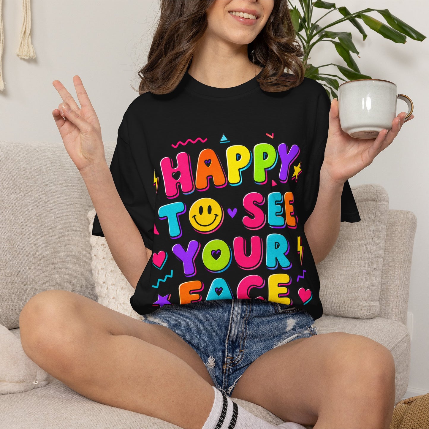 Happy to See Your Face Retro T-Shirt  | Colorful Retro Smiley Typography
