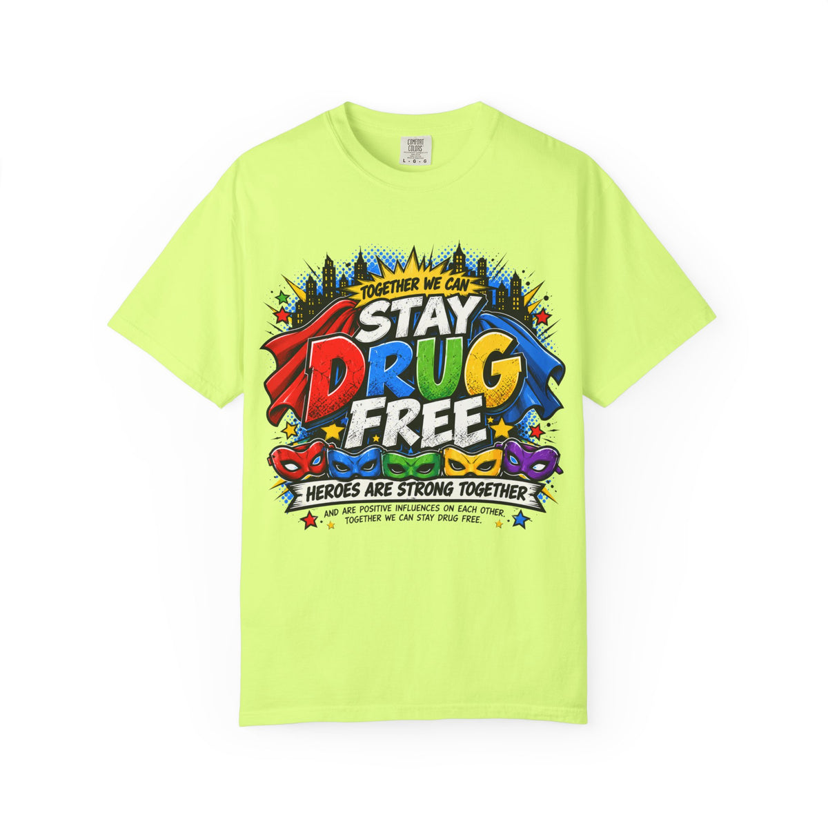 Red Ribbon Week teacher shirt - Together We Can Stay Drug Free heroes strong together comic design on white Comfort Colors tee - view 8