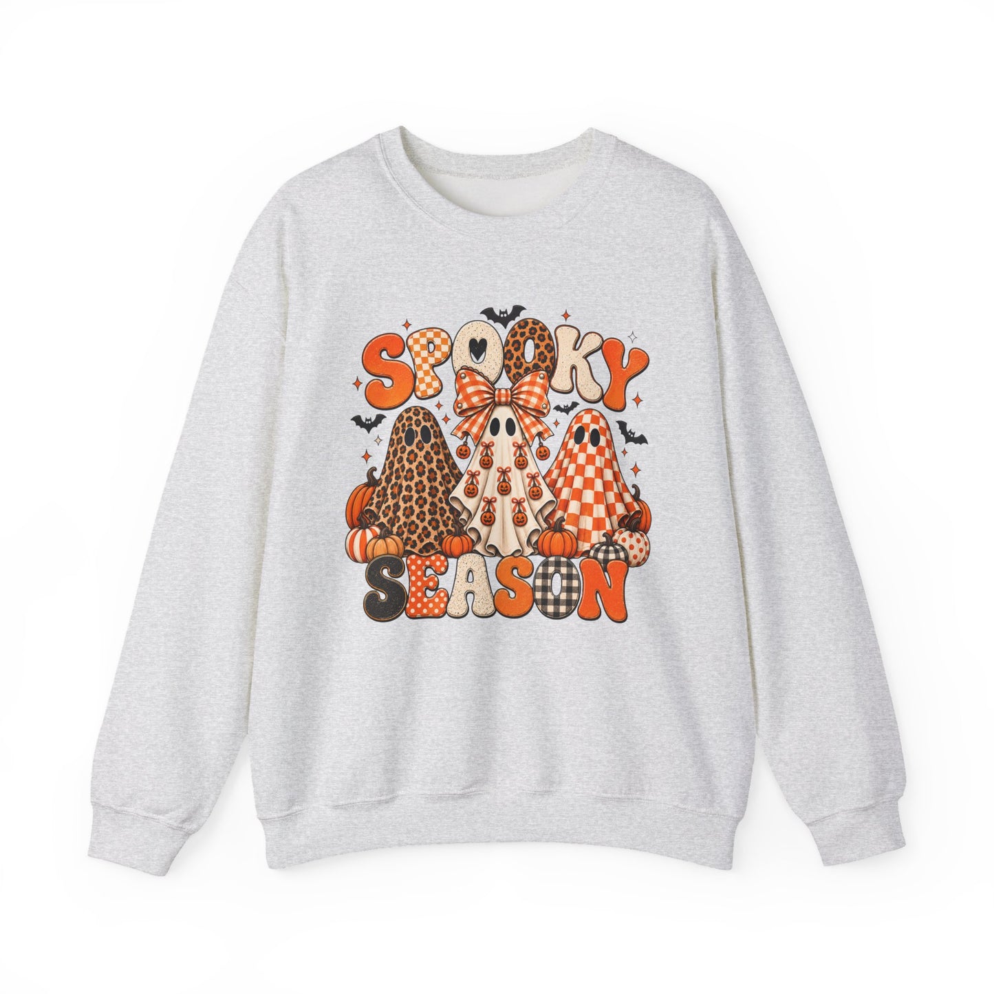 Spooky Season ghost trio Sweatshirt | Halloween pumpkins bats