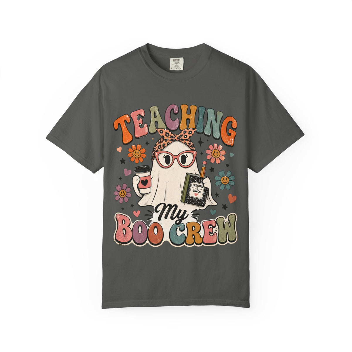 Pepper Comfort Colors 1717 Teaching My Boo Crew Halloween teacher shirt with retro spooky graphic