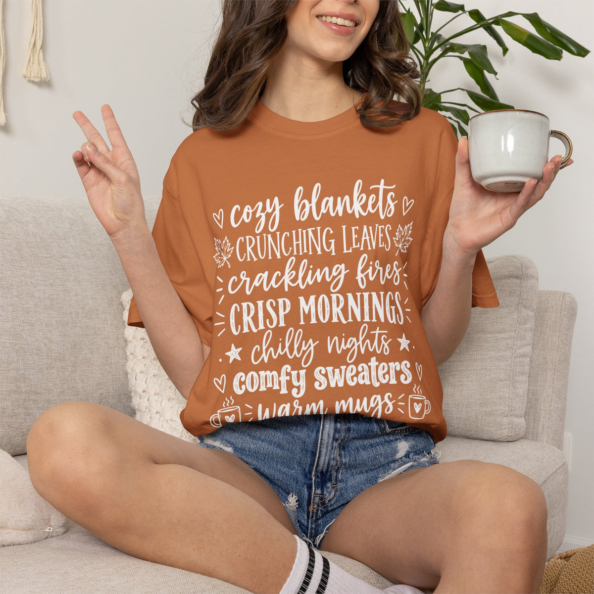 Cozy Fall autumn favorites teacher tee – color variant 7