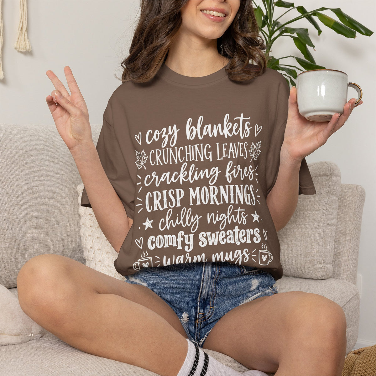 Cozy Fall autumn favorites teacher tee – color variant 11