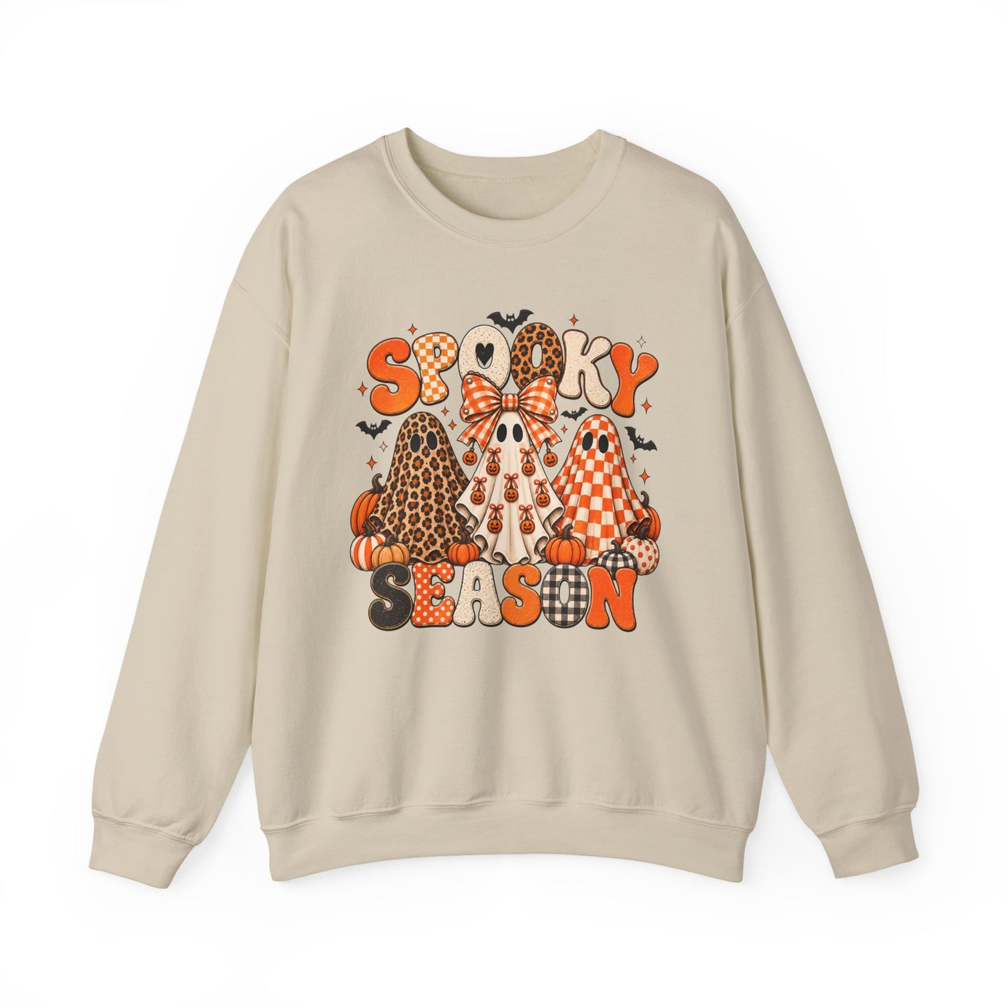 Spooky Season ghost trio Sweatshirt | Halloween pumpkins bats
