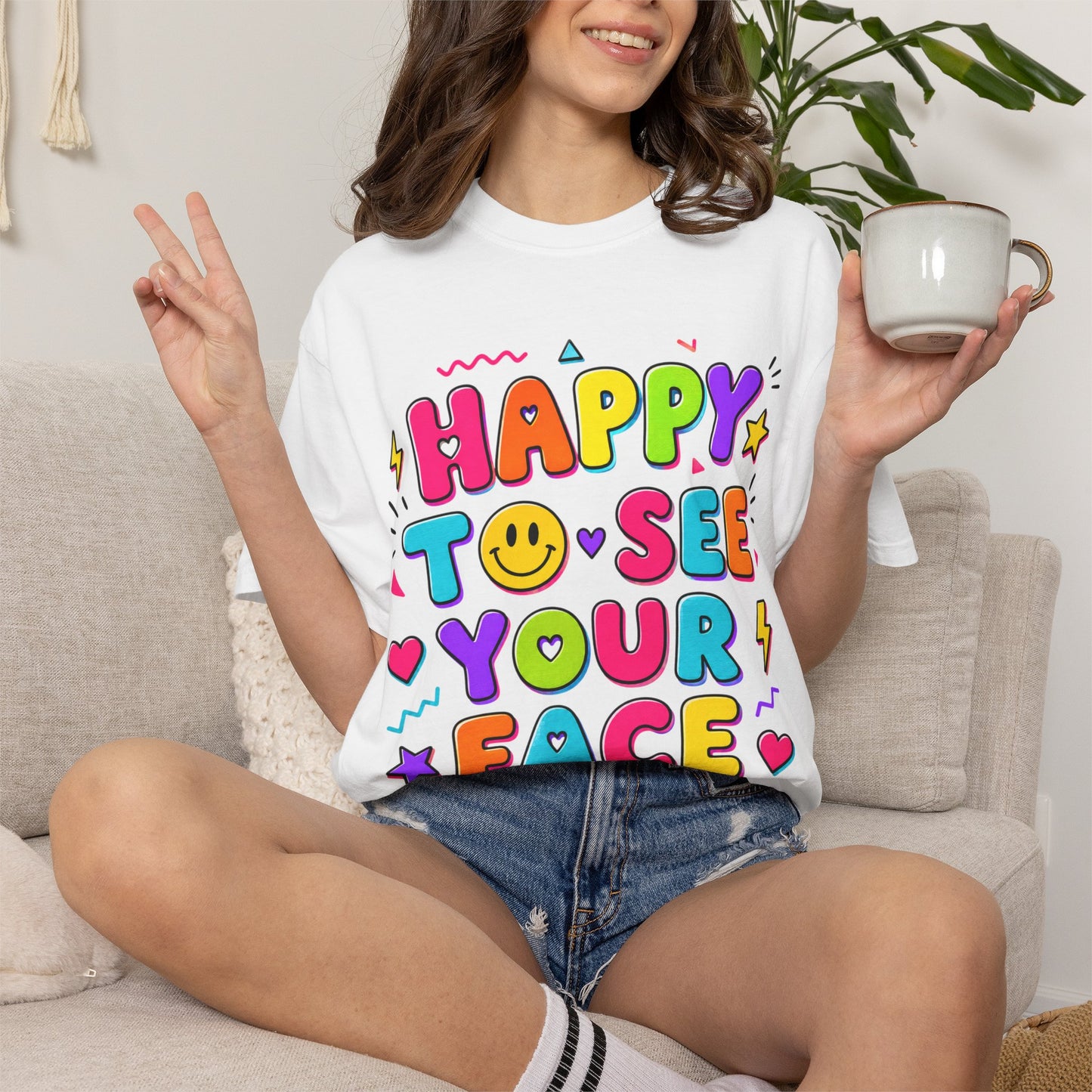 Happy to See Your Face Retro T-Shirt  | Colorful Retro Smiley Typography