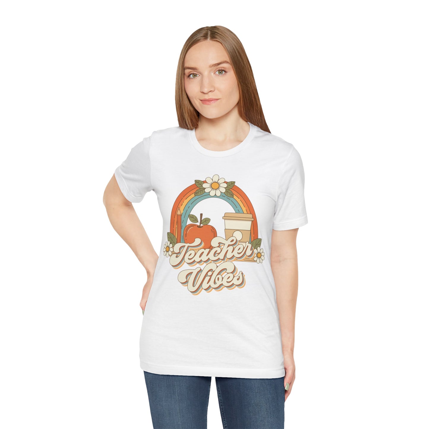 Teacher Vibes Retro Rainbow Apple T-Shirt