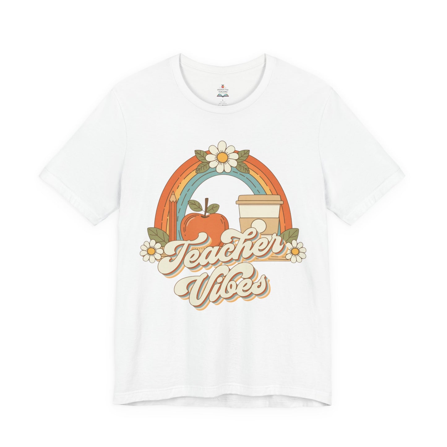 Teacher Vibes Retro Rainbow Apple T-Shirt