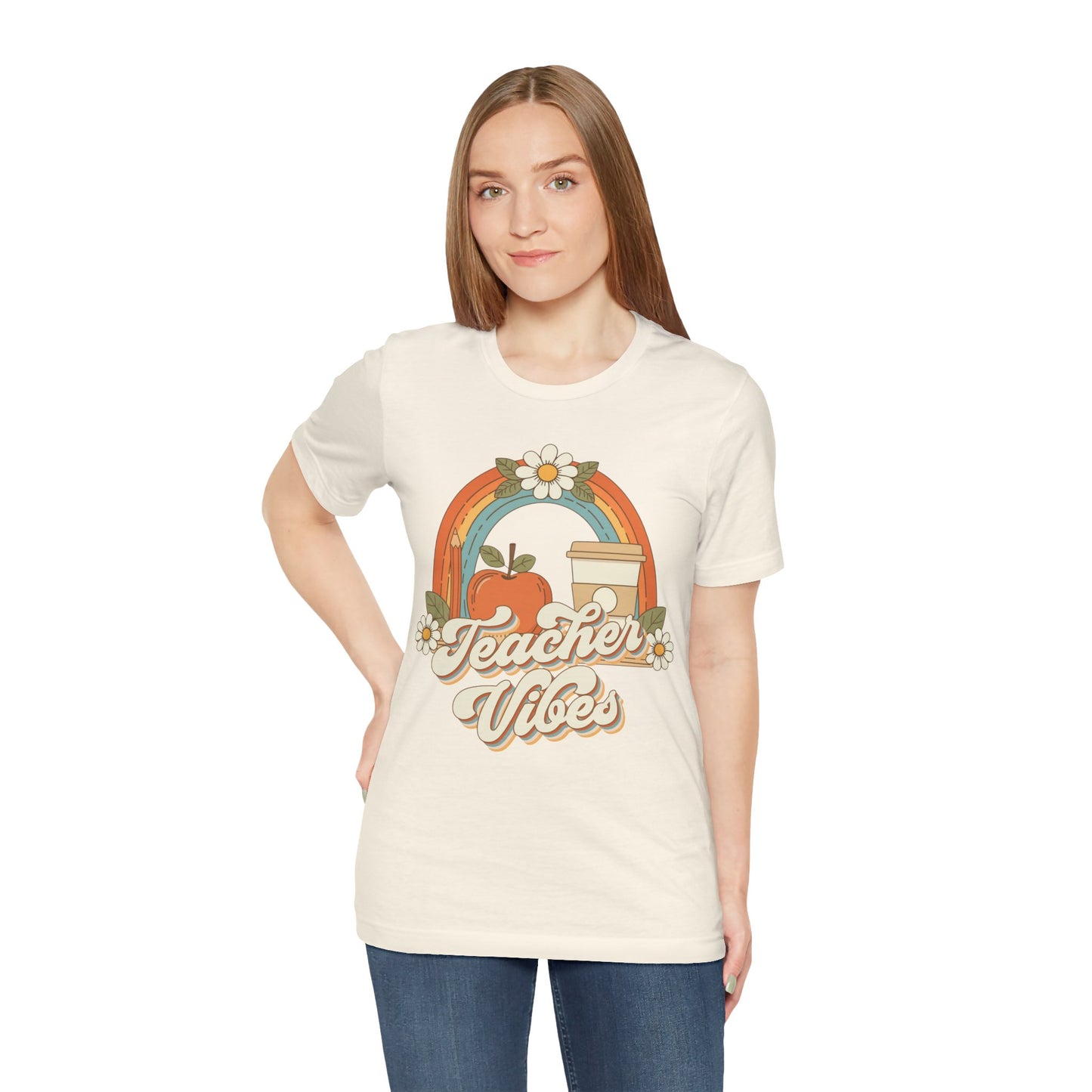 Teacher Vibes Retro Rainbow Apple T-Shirt