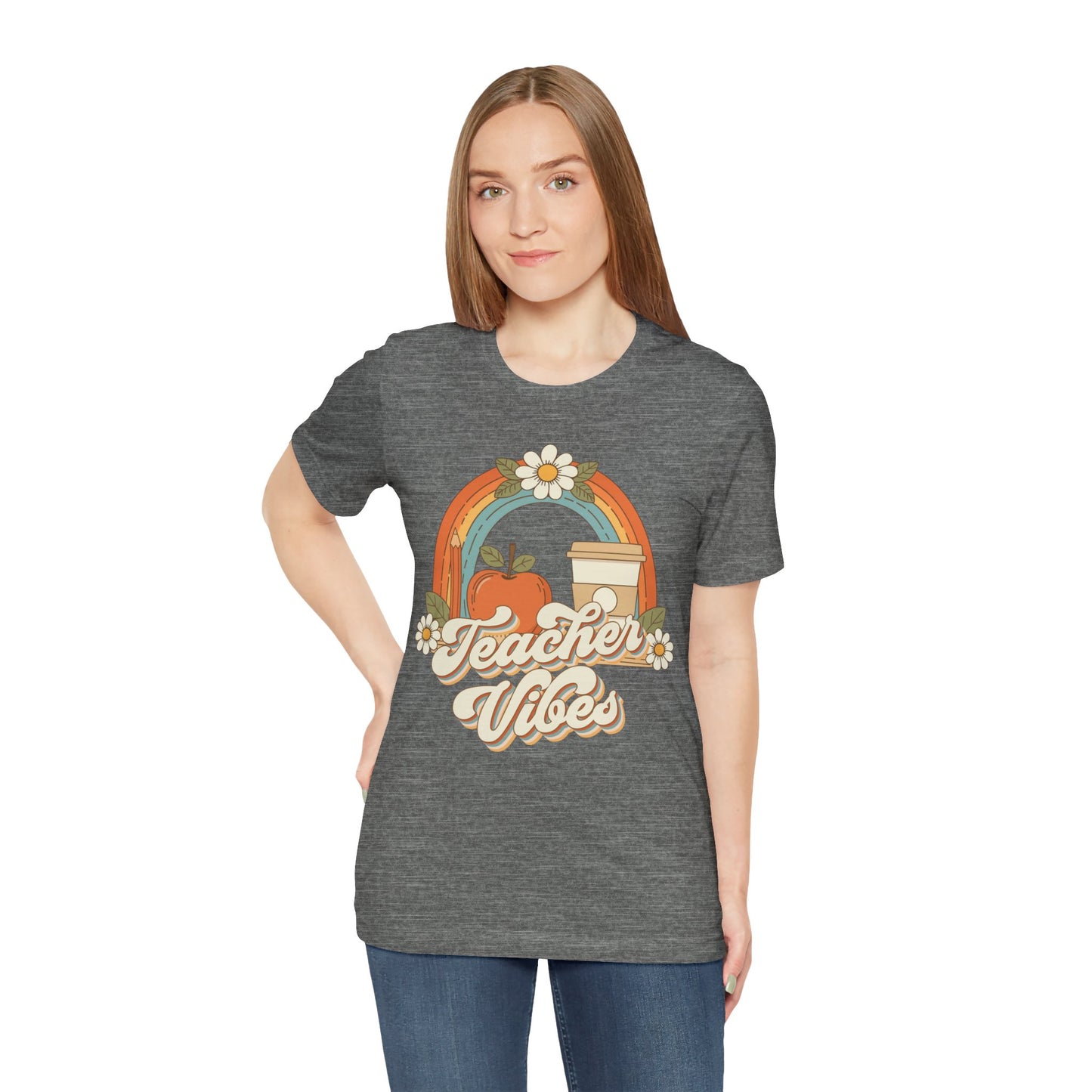 Teacher Vibes Retro Rainbow Apple T-Shirt