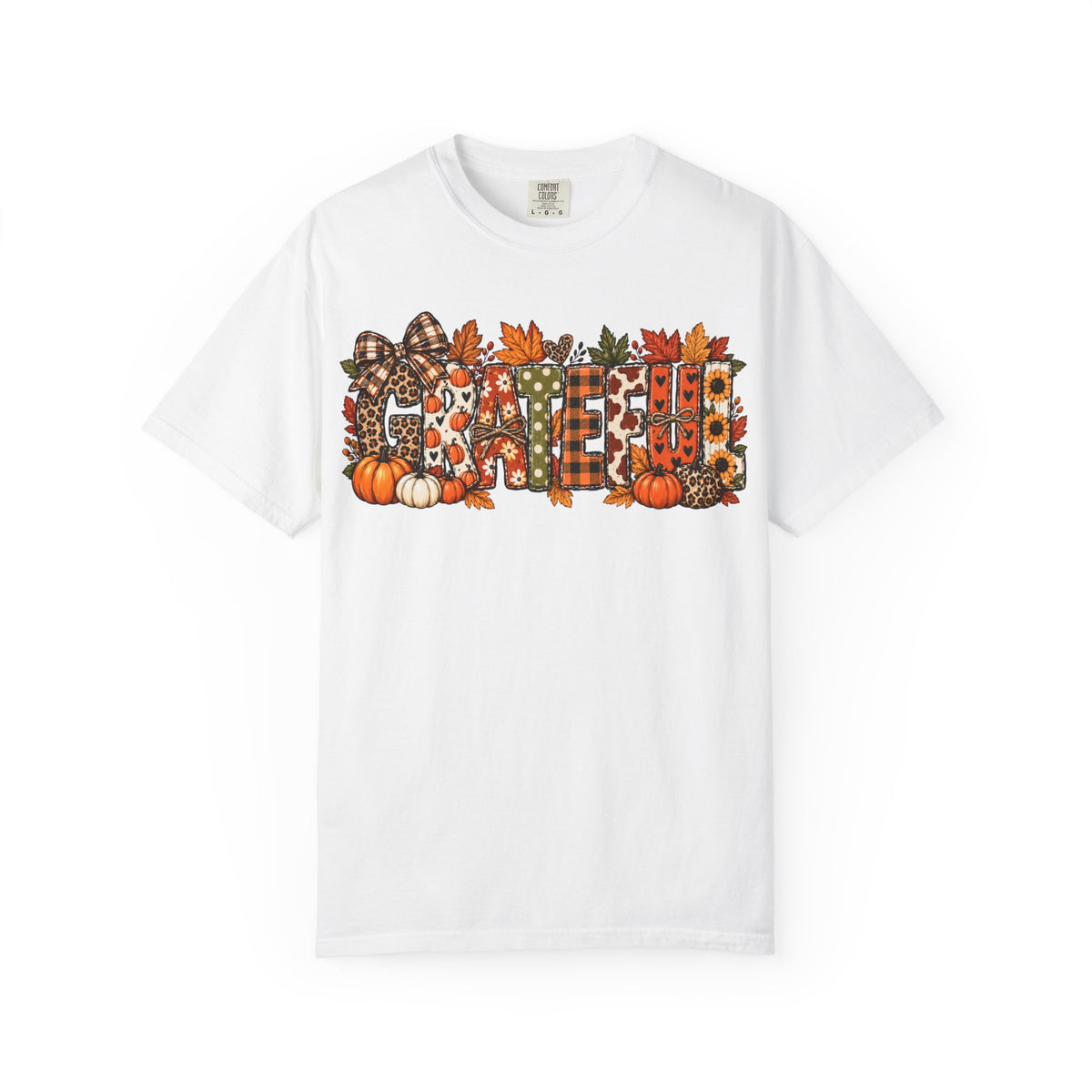 White Comfort Colors 1717 grateful fall teacher shirt with autumn graphic