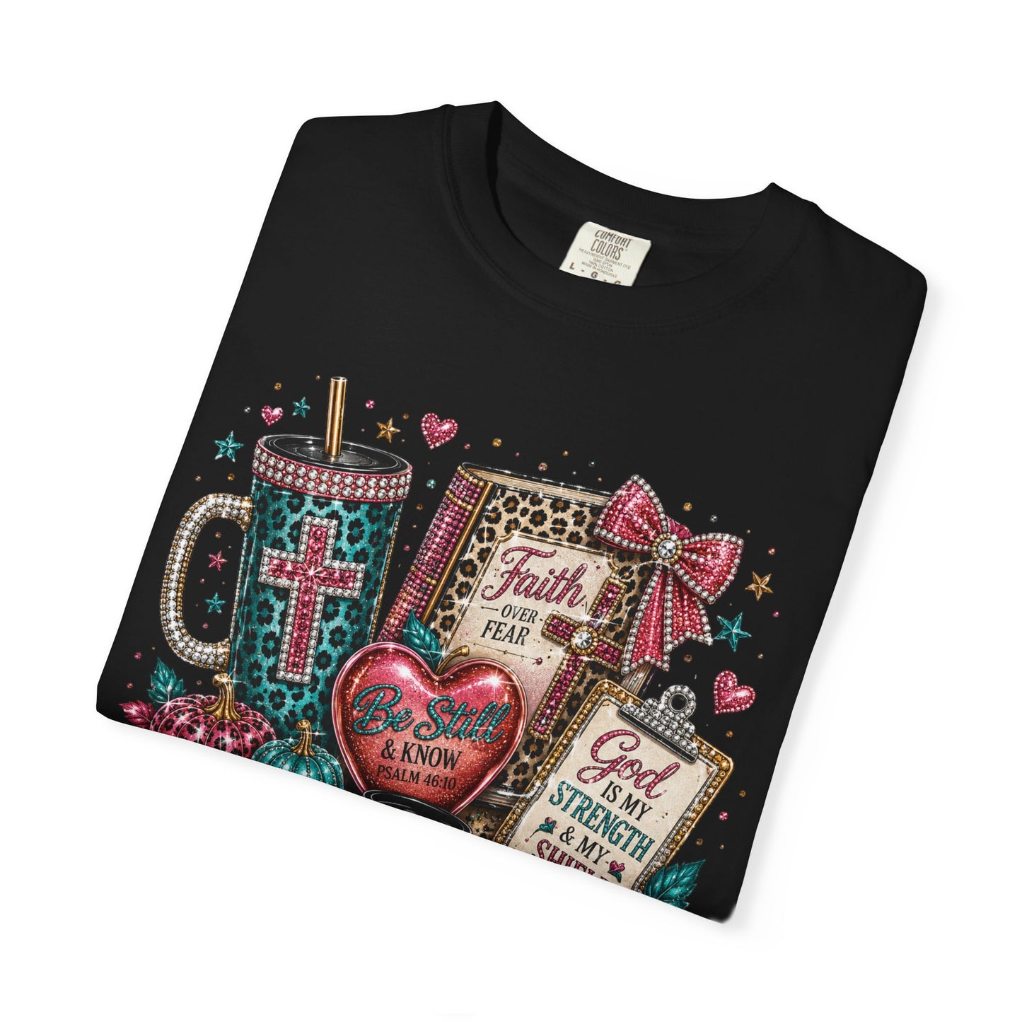 Faith Collage T-Shirt | Christian Cross, Bible, Prayer, Floral Graphics