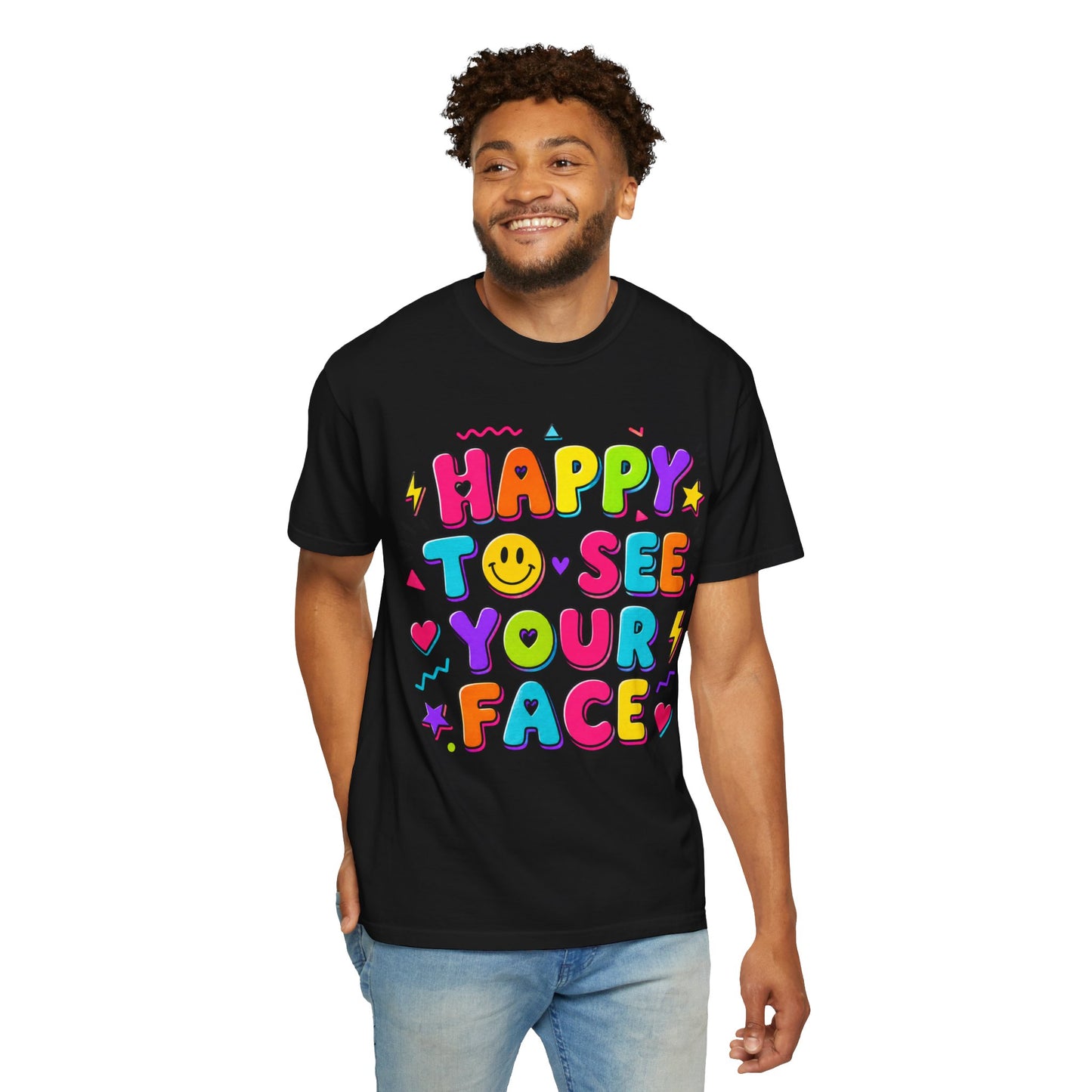 Happy to See Your Face Retro T-Shirt  | Colorful Retro Smiley Typography