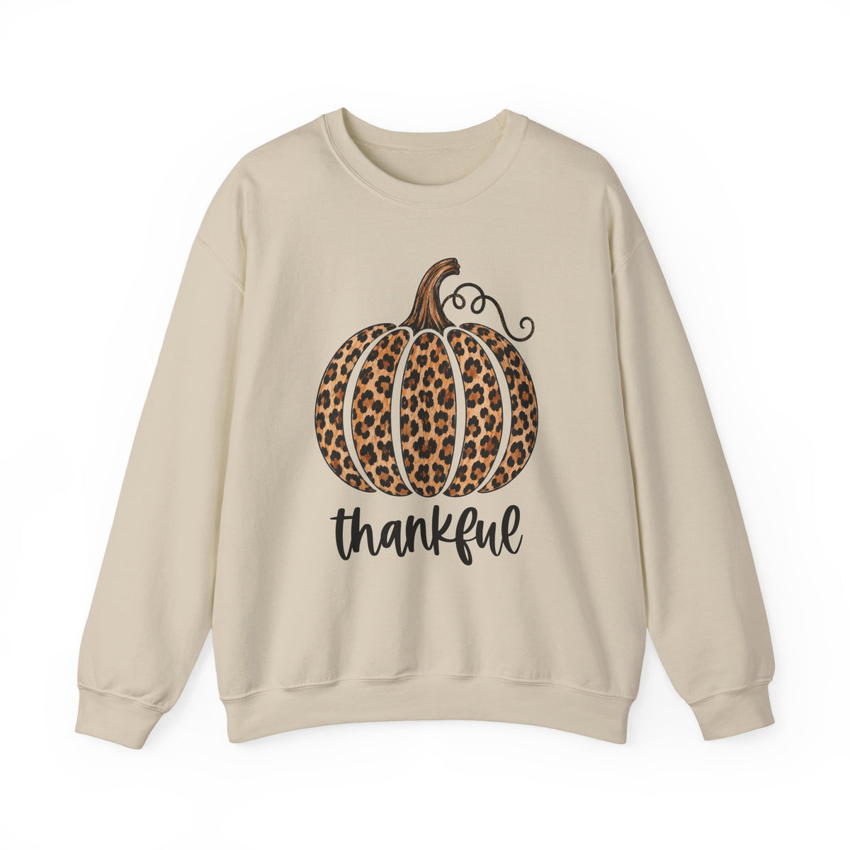 Thankful Leopard Pumpkin fall crewneck sweatshirt – close-up detail