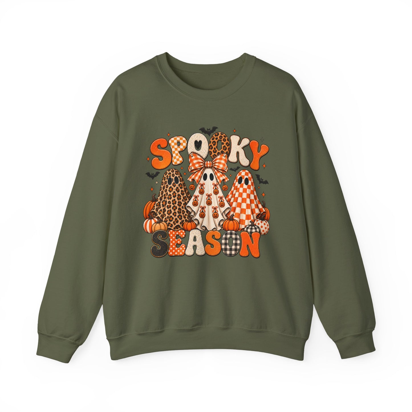 Spooky Season ghost trio Sweatshirt | Halloween pumpkins bats