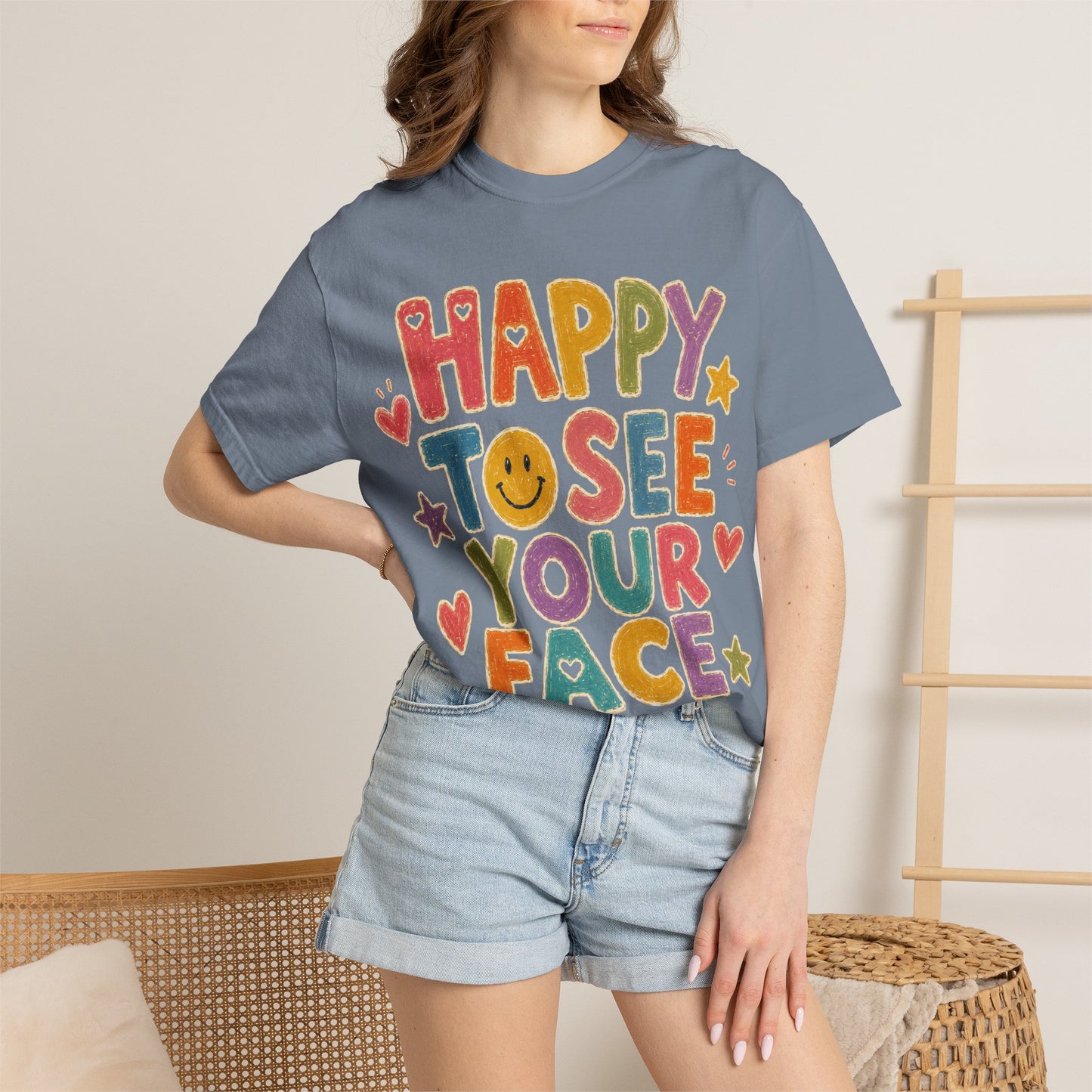 Happy to See Your Face Distressed | Positive Classroom Shirt