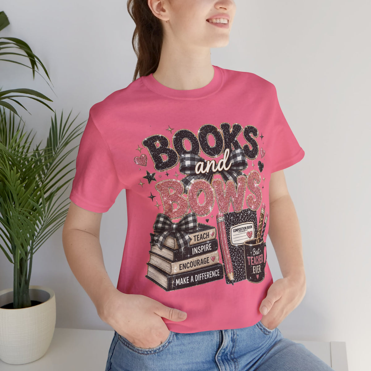 Books and Bows reading teacher t-shirt – color variant 11