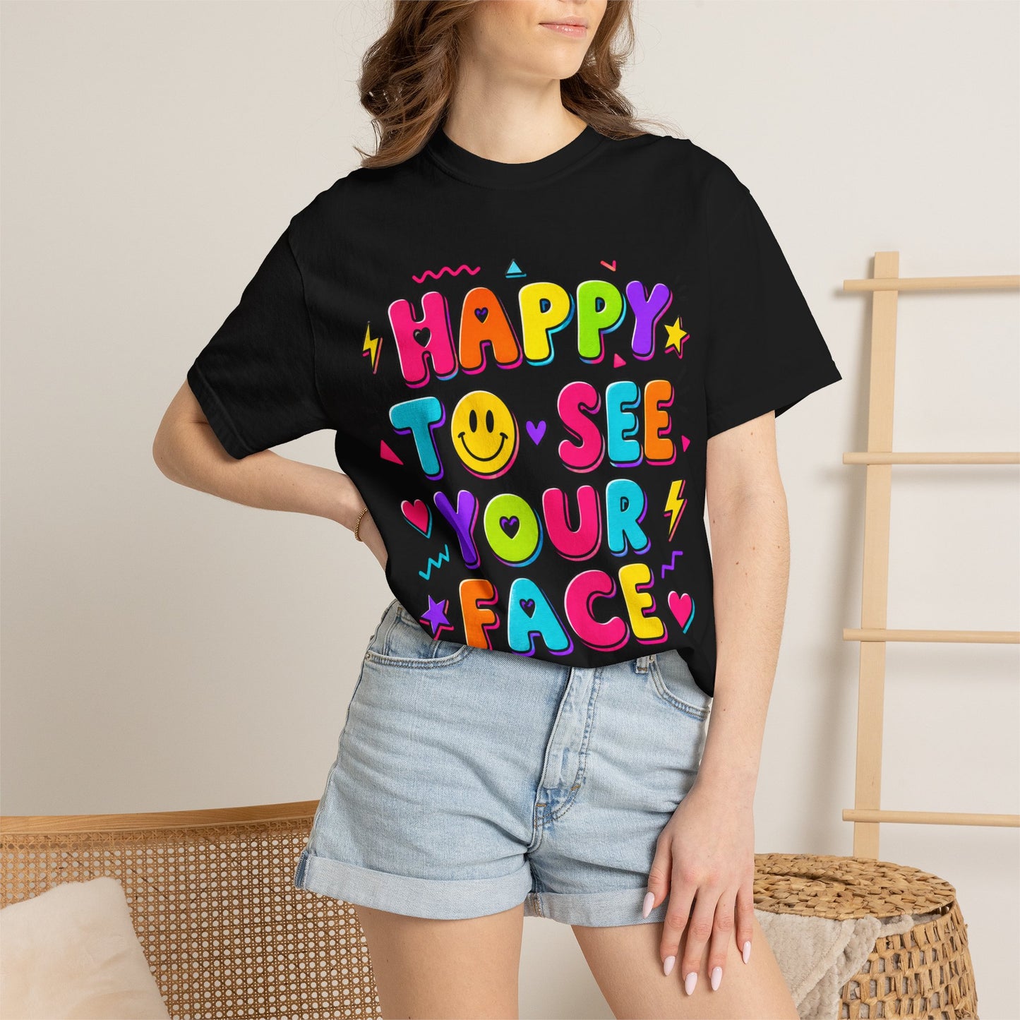 Happy to See Your Face Retro T-Shirt  | Colorful Retro Smiley Typography