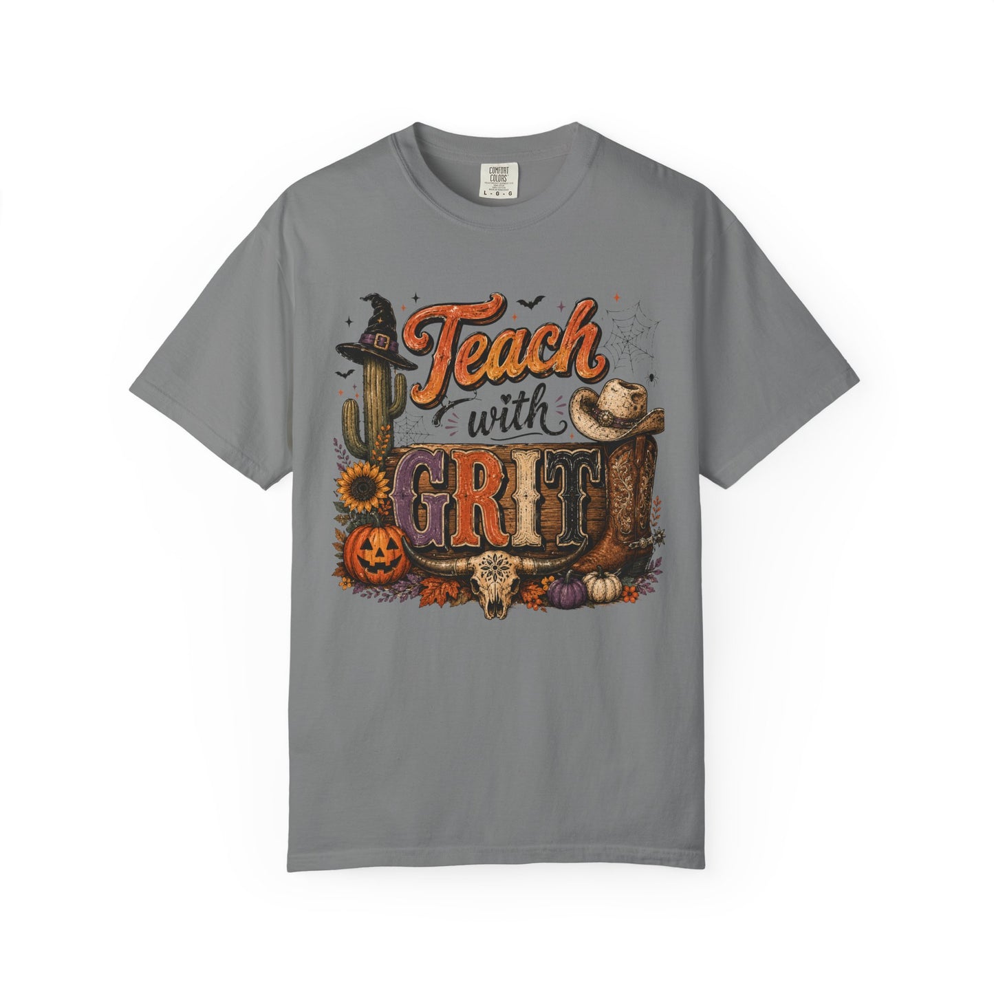 Teach With Grit Shirt | Western Halloween Teacher Tee | Comfort Colors Fall Teacher Shirt | Cowboy Classroom T-Shirt |Teacher Gift