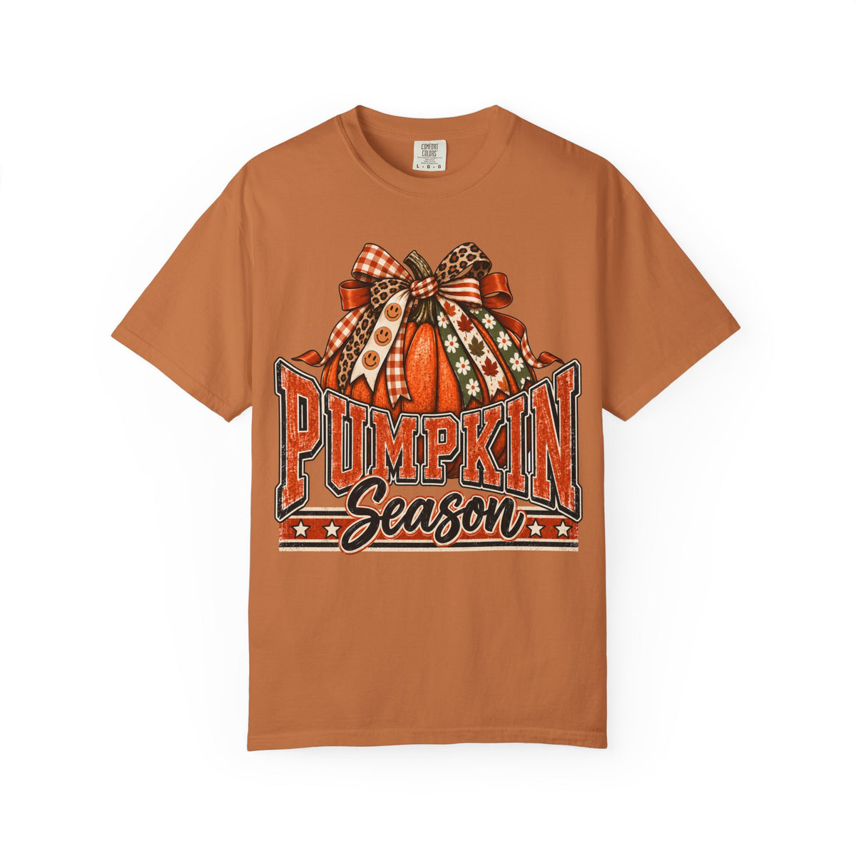 Pumpkin Season fall teacher tee with pumpkin and bow – styled lifestyle photo