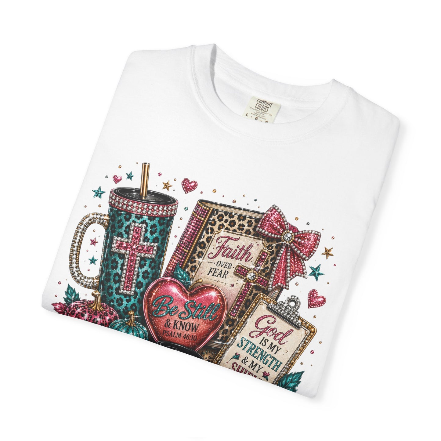 Faith Collage T-Shirt | Christian Cross, Bible, Prayer, Floral Graphics