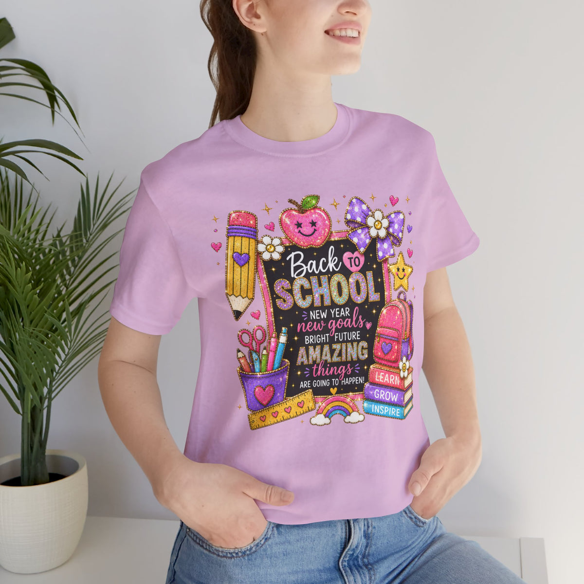Back-to-School colorful new school year teacher shirt – front view