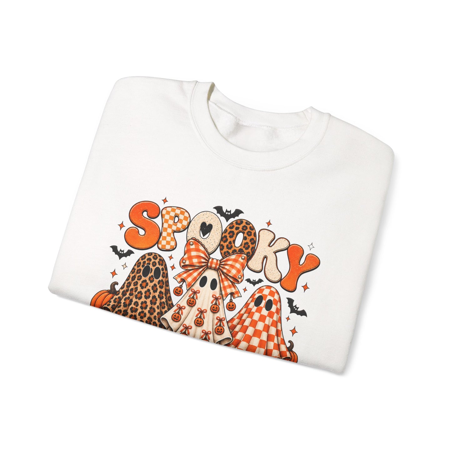 Spooky Season ghost trio Sweatshirt | Halloween pumpkins bats