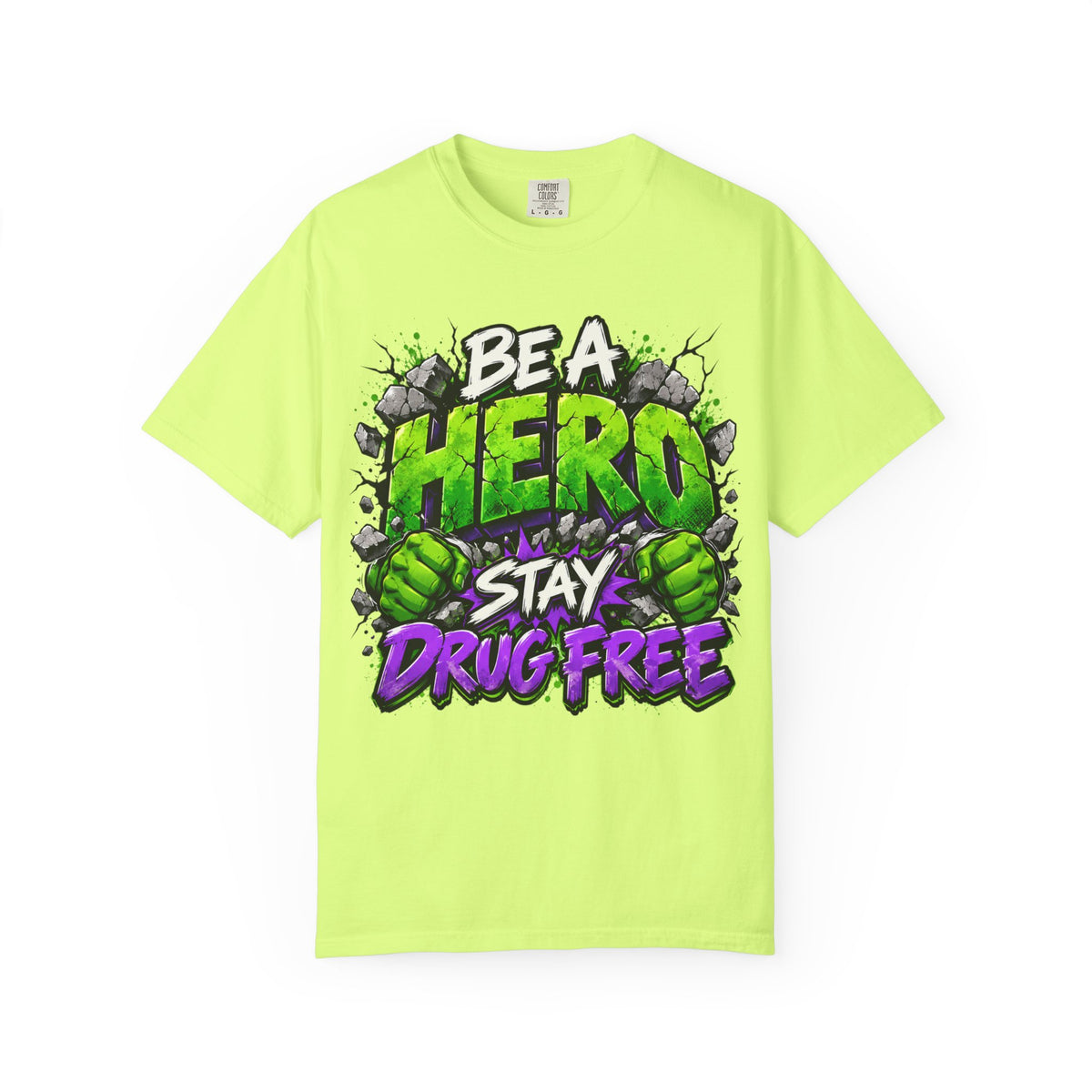 Red Ribbon Week teacher shirt - green smash Be a Hero Stay Drug Free design on black Comfort Colors tee - view 6