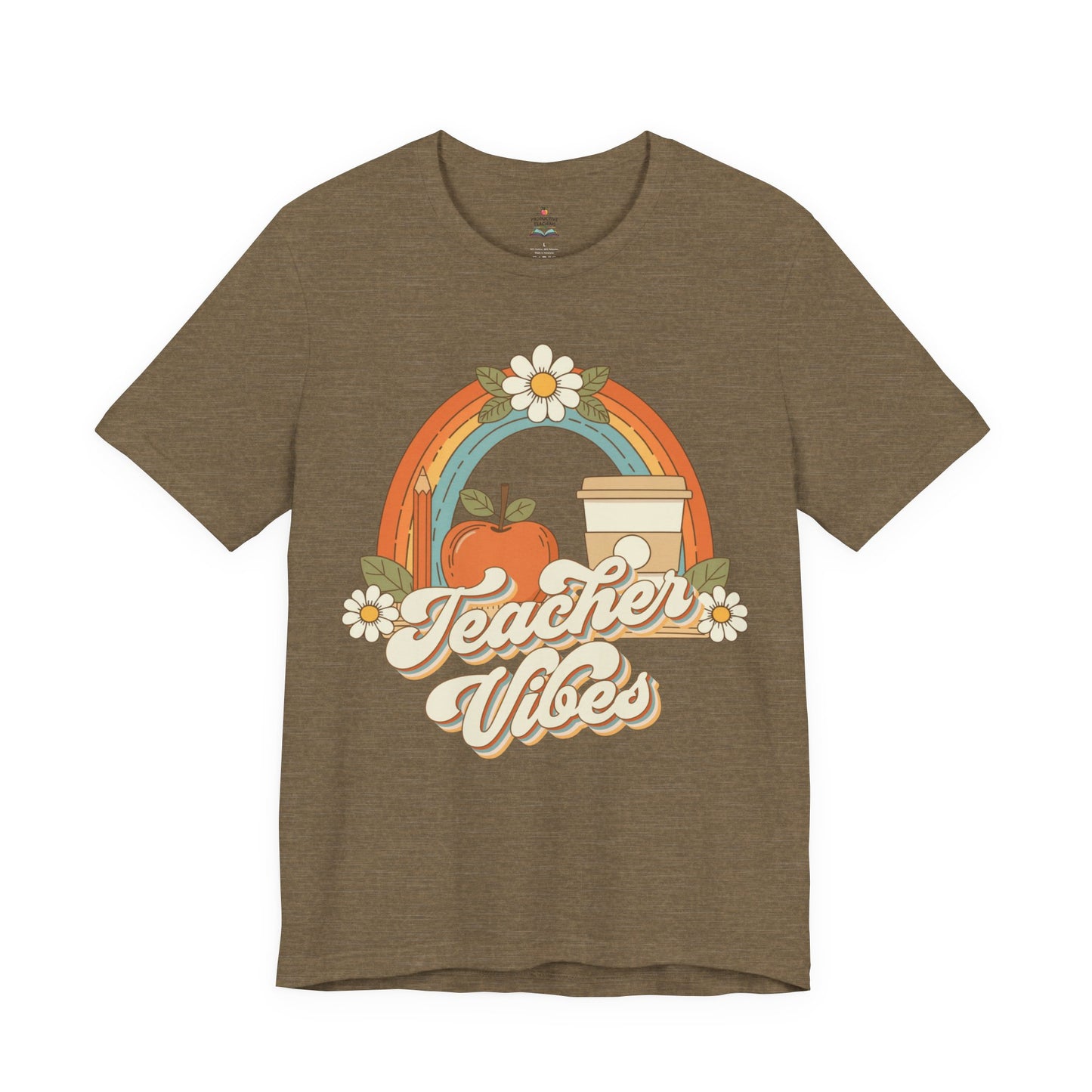 Teacher Vibes Retro Rainbow Apple T-Shirt